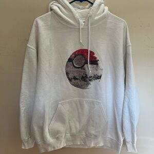 White Graphic Hoodie with Red and Black Design